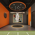 Fitness Studio Interior With Orange Gray Walls Central Circular Workout Area And Motivational Wall Art