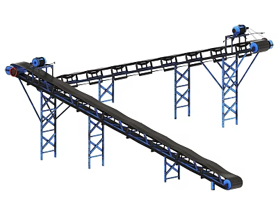 Industrial Conveyor Belt Equipment with Steel Frame and Rubber Belt for Material Handling 3d model