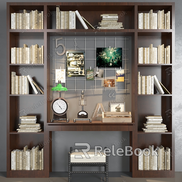 Modern bookcase bookcase ornaments chair combination model