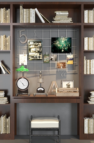 Modern bookcase ornaments chair combination 3d model