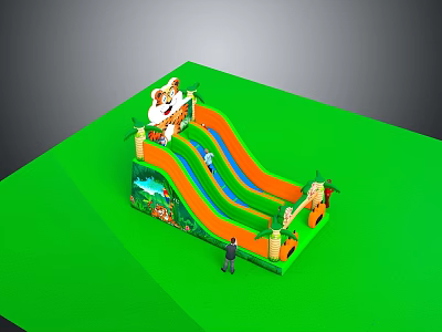 Colorful Slide Playground With Multiple Lanes Palm Tree Decor And Green Base 3d model