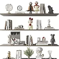 Decorative Ornaments Set For Shelf Display With Figurines Books And Plants