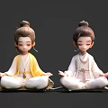 Two Game and Movie Characters in Traditional Robes with Buns Hairstyle Meditating