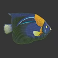 Colorful Blue Stuffed Fish Toy With Yellow And White Accents On Dark Background