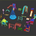 Colorful Children's Playground Equipment Featuring Slides Swings Climbing Frames And Playhouses