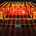Elegant Stage Design With Red Backdrop Lighting Effects Golden Decorations And Steps 3d model