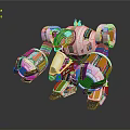 3D Model Mechanical Robot Character Featuring Metallic Creature Structure Orange Silver Parts And Large Arms