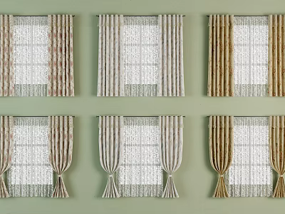 Various Neutral Colored Curtains With Sheer Panels And Hanging Styles For Windows 3d model