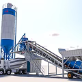 Industrial Concrete Mixing Plant With Storage Silo Conveyor Belt And Mixer Truck