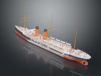 Vintage Model Ship With Classic Design Orange Funnels Yellow Masts And White Red Hull 3d model