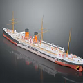 Vintage Model Ship With Classic Design Orange Funnels Yellow Masts And White Red Hull