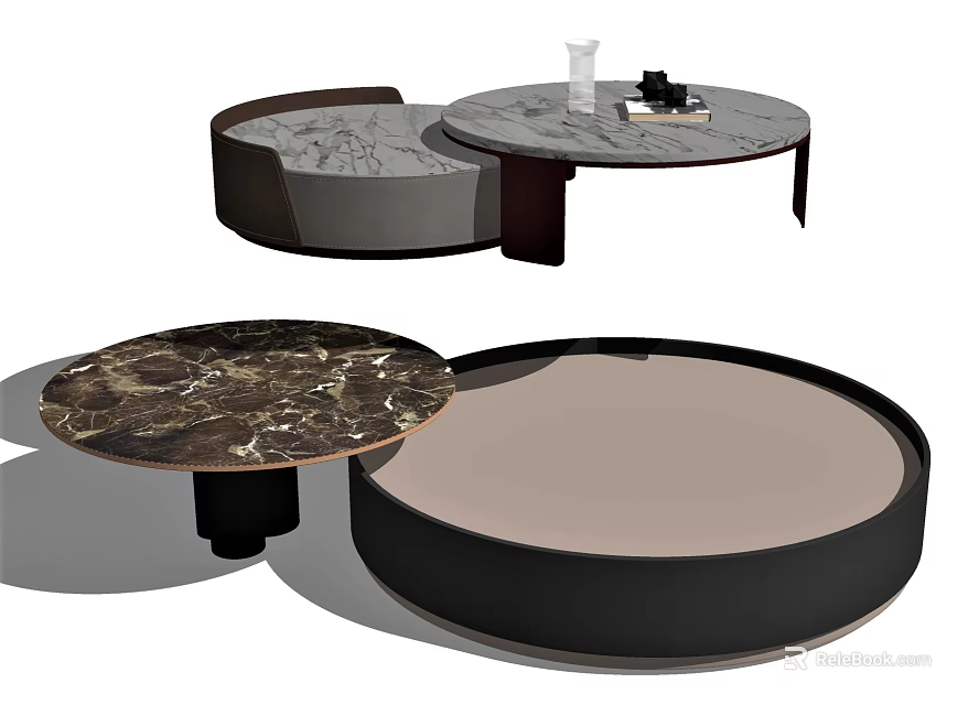 Modern Round Coffee Tables Featuring Marble Tabletop And Black Beige Minimalist Design 3d model 