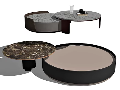 Modern Round Coffee Tables Featuring Marble Tabletop And Black Beige Minimalist Design 3d model