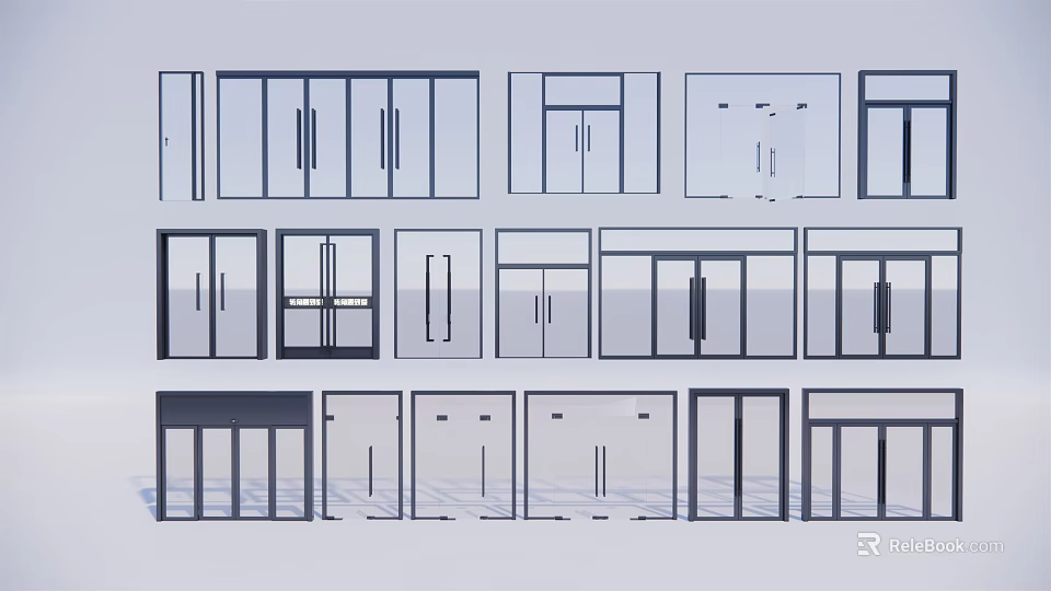 Modern Door And Window Design Collection With Glass Panels And Frame Styles 3d model 