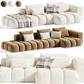 Cozy Sectional Sofa With Beige Brown Plush Upholstery Throw Pillows And Checkered Blanket