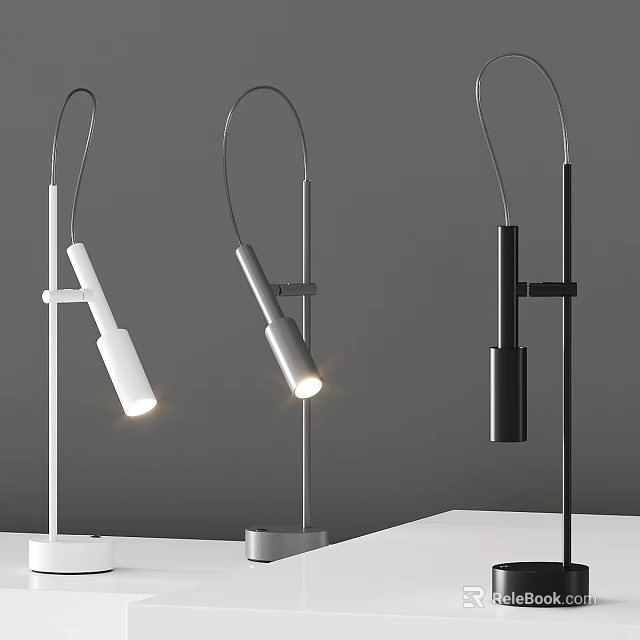 Three Modern White and Black Desk Lamps Featuring Two Lit Stylish Contemporary Design 3d model 
