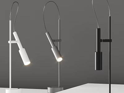 Three Modern White and Black Desk Lamps Featuring Two Lit Stylish Contemporary Design 3d model