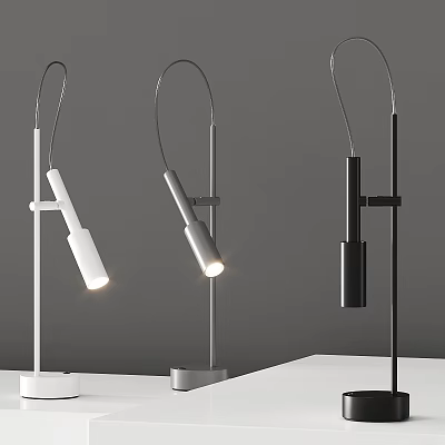 Three Modern White and Black Desk Lamps Featuring Two Lit Stylish Contemporary Design 3d model