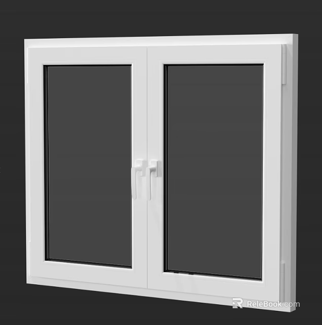 White Double Casement Window Design With Black Glass Panels And Frame 3d model 