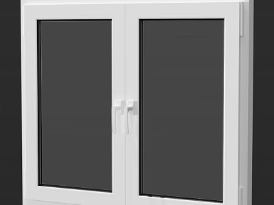 White Double Casement Window Design With Black Glass Panels And Frame 3d model