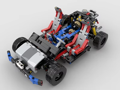 Intricate Building Blocks Racing Car Structure With Mechanical Details And Functional Wheels 3d model