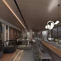 Traditional Tea House Interior With Wooden Ceiling Stone Counter And Shelves