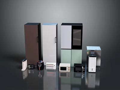 Various Modern Refrigerators And Freezers With Different Colors And Styles For Home Kitchen Use 3d model