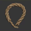 Sturdy Brown Thick Rope With Braided Texture And Loop Shape For Household Use 3d model
