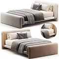 Modern Single Bed With Upholstered Headboard Beige Frame Soft Pillows And Gray Blanket