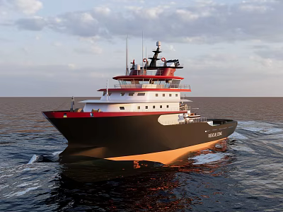 Large Modern Ship With Black And Orange Hull Navigating On Open Sea Under Cloudy Sky 3d model