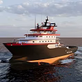 Large Modern Ship With Black And Orange Hull Navigating On Open Sea Under Cloudy Sky