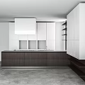 Modern Contemporary Kitchen Interior With Dark Wood And White Cabinets And Sleek Island Countertop