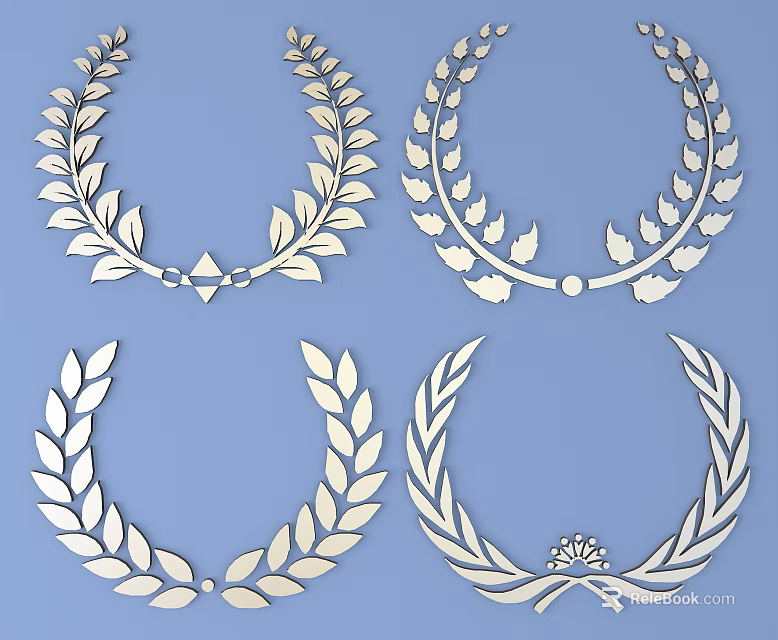 Elegant Carved Laurel Leaf Wreath Decorations With Intricate Designs 3d model 