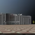 Modern Medical Office Building Exterior With Geometric Plaza Pavement And Trees Under Blue Sky