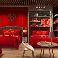 Boyang Life Bedding Store Interior With Red Bedding Products On Display Shelves