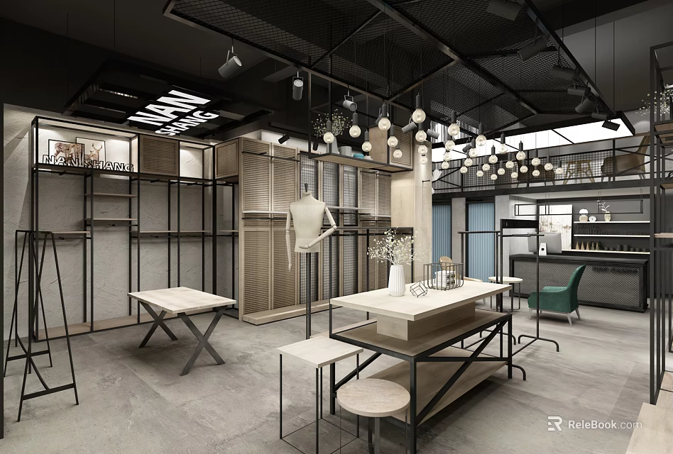 Modern Public Office Space With Open Layout Worktables Metal Frames Green Chairs And Pendant Lights 3d model 