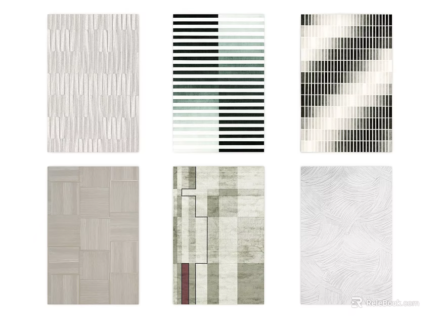 Modern Square Carpets With Various Geometric Patterns And Neutral Tones 3d model