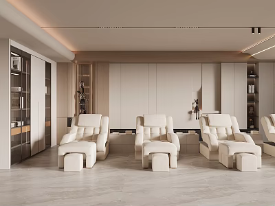 Elegant Modern Beauty Salon Interior With Comfortable Seats And Light Wooden Decor 3d model