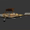 Vintage Space Aircraft With Retro Wing Structure And Metallic Propeller Design