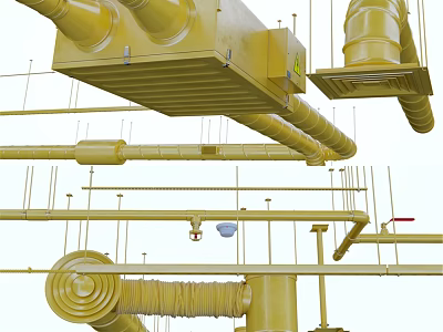 Industrial Style Decorative Ornament Set With Yellow Pipes Valves And Connecting Parts 3d model