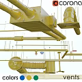 Industrial Style Decorative Ornament Set With Yellow Pipes Valves And Connecting Parts