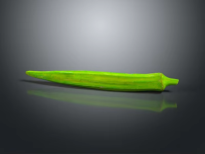 Fresh Green Okra Vegetable with Natural Texture Isolated on Dark Reflective Background 3d model