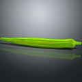 Fresh Green Okra Vegetable with Natural Texture Isolated on Dark Reflective Background
