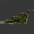 Weathered Stone Steps With Moss Covered Slabs And Green Grass 3d model
