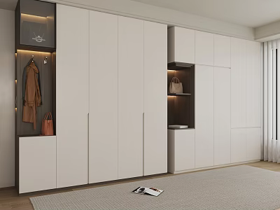 Modern Wardrobe Minimalist Wardrobe Glass Wardrobe Open-compartment Solid Wood Wardrobe Handhandle-free Wardrobe 3d model