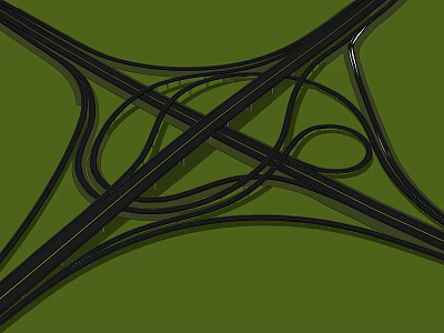 Complex Highway Interchange Structure With Black Roads On Green Background 3d model