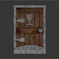 Traditional Wooden Swing Door With Metal Frame And Wine Glass Shaped Ornaments