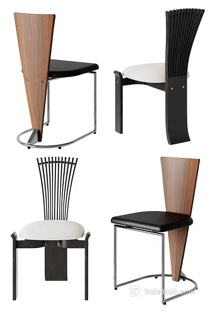 Modern Sleek Dining Chairs Featuring Wooden Backs Metal Frames And Upholstered Seats 3d model 