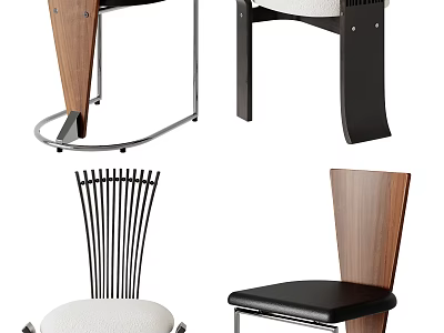 Modern Sleek Dining Chairs Featuring Wooden Backs Metal Frames And Upholstered Seats 3d model