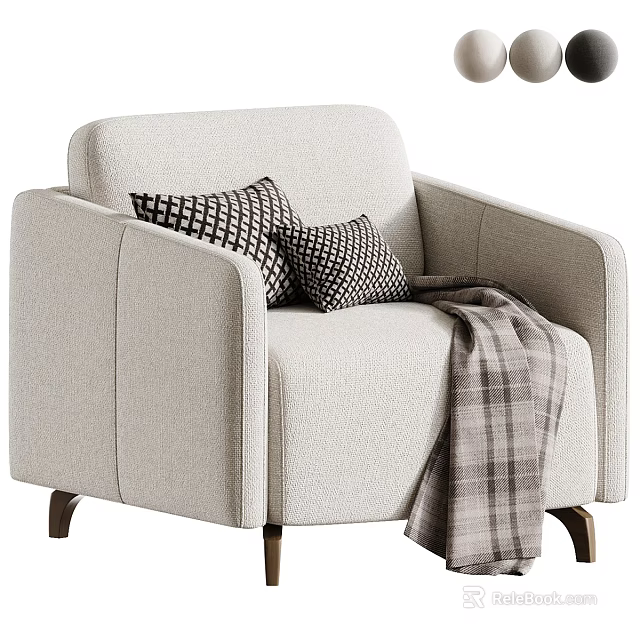 Stylish Beige Sofa and Coffee Table Set With Checkered Pillows Plaid Blanket and Metal Legs 3d model 